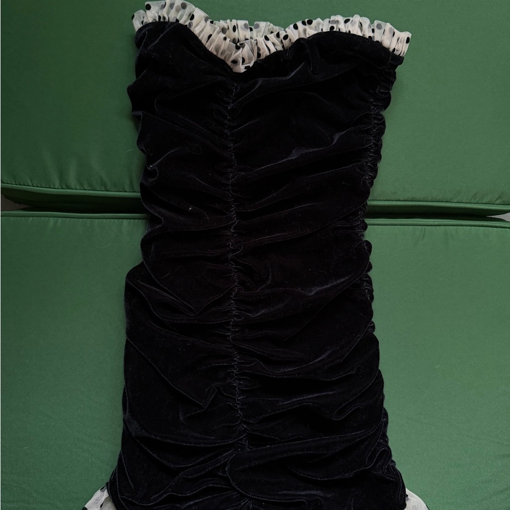 Kimchi Blue Black Velvet Dress with Polka Dot Ruffle
